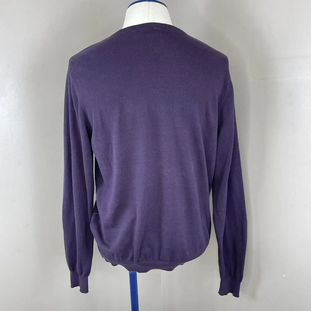 Van Heusen Men’s V Neck Sweater Argyle Purple Cotton Size Large